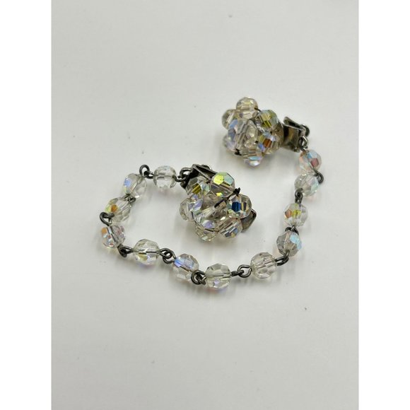 Vintage Sweater Guard Cardigan Clip Aurora Borealis Beaded Crystal Cape Clip - Picture 5 of 6